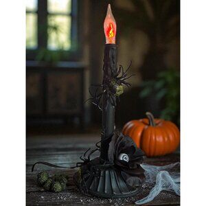 Upcycled Halloween Candle Window Light Electric flicker bulb Black Spider Eye R